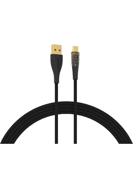 C138AT 3.0A 1.22MT Örgülü Usb-A - Type-C Şarj & Data Kablosu - Siyah