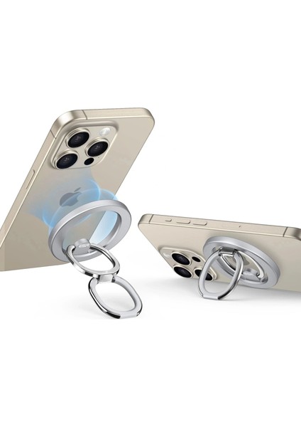 Magsafe Halka Plaka Stand Özellikli Halolock Ring Stand - Gümüş Gri