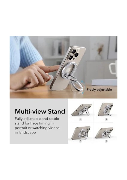 Magsafe Halka Plaka Stand Özellikli Halolock Ring Stand - Gümüş Gri