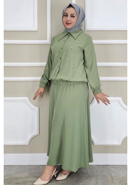 Kadın Taş Detaylı Gömlek Etek Tesettür Takım fiyatları