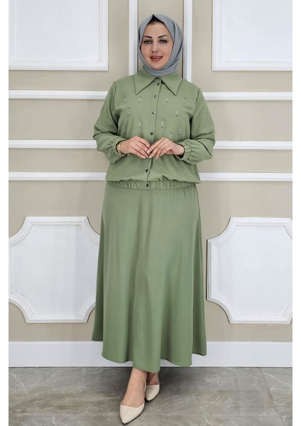 Kadın Taş Detaylı Gömlek Etek Tesettür Takım modelleri