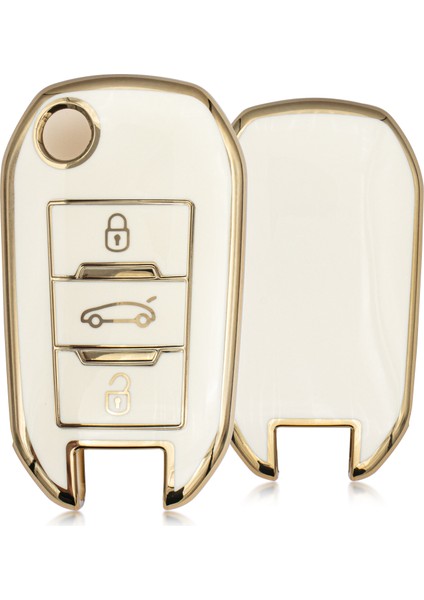 508 301 C-Elysee 3 Buton Sustalı Nano Anahtar Kılıfı Beyaz