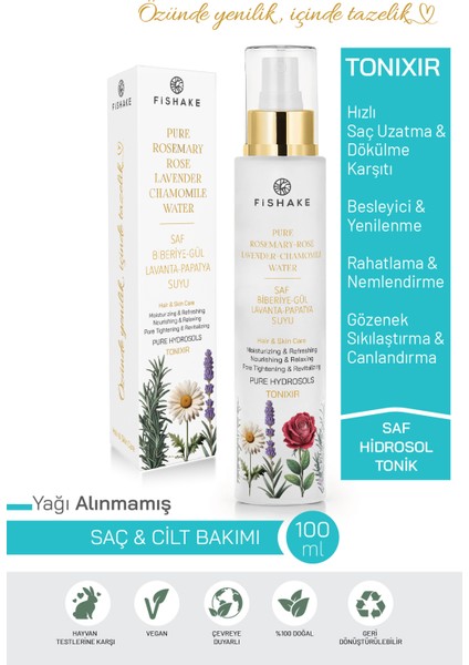 Tonixir Biberiye- Lavanta- Papatya Suyu- Gül Mayası %100 Saf ve Doğal Özel Formül Mix Hidrosol 100ML