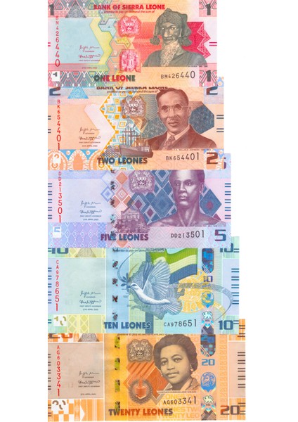 2022 Yılı Sierra Leone 1-2-5-10-20 Set Çil Yabancı Kağıt Para