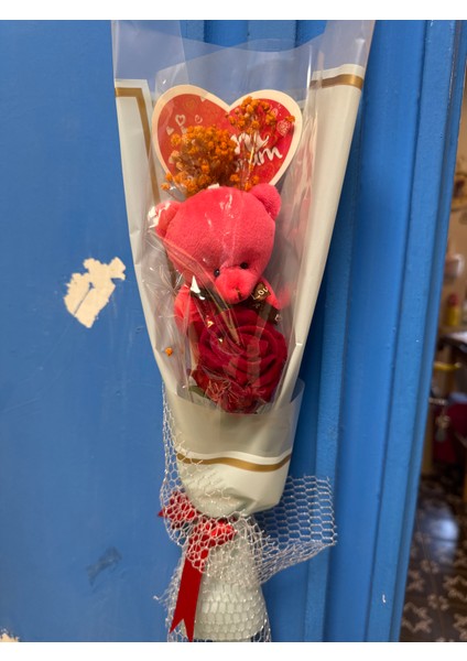 Ayıcıklı Yapay Gül Buket Kuru Çiçek