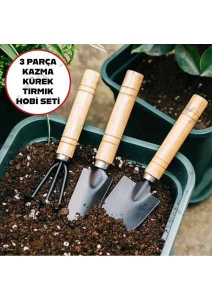3'lü Bahçe Seti Tırmık Çapa Kürek Mini Bahçe Seti Hobi Seti