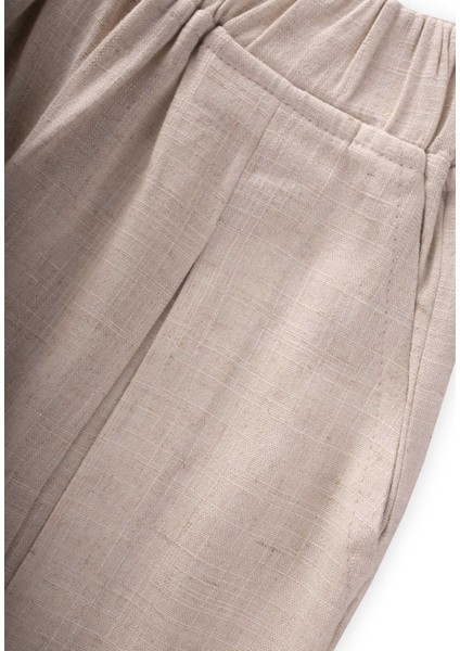 Paça ve Belden Kapalı A Pile Keten Pantolon 2-7 Yaş Naturel