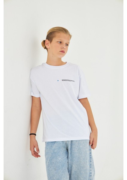 Los Angeles Baskılı %100 Pamuk Oversize Beyaz Unisex Çocuk Tişört indirimleri