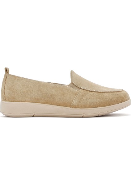 Kadın Bej Süet Deri Comfort Loafer 25SFD410010