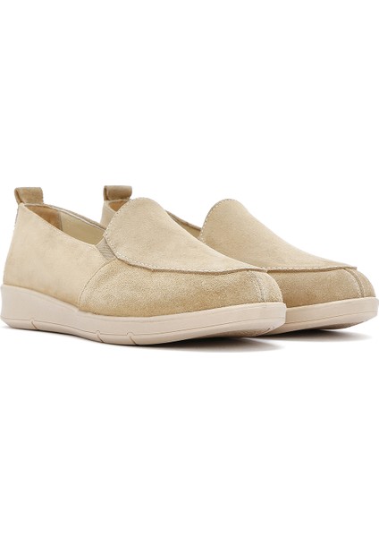 Kadın Bej Süet Deri Comfort Loafer 25SFD410010