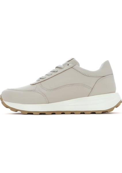 Kadın Bej Bağcıklı Yandan Fermuarlı Deri Sneaker 25SFD372118