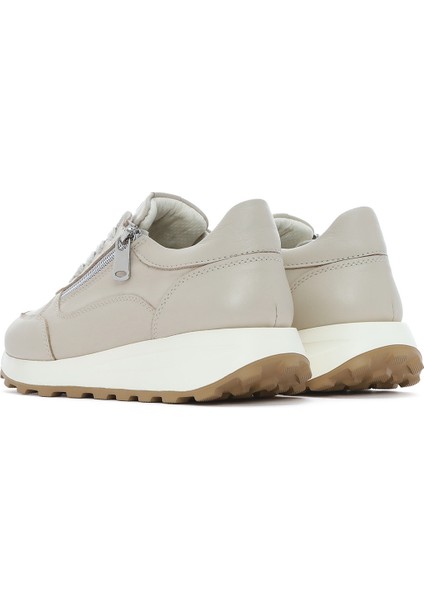 Kadın Bej Bağcıklı Yandan Fermuarlı Deri Sneaker 25SFD372118