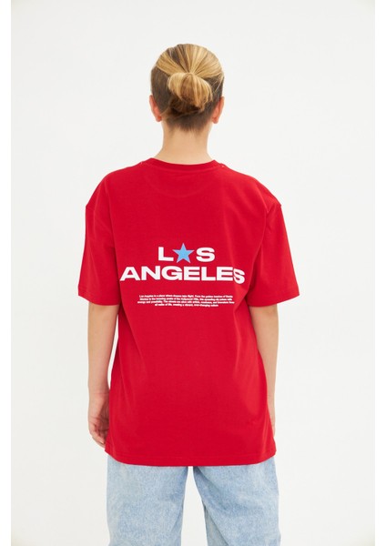 Los Angeles Baskılı %100 Pamuk Oversize Beyaz Unisex Çocuk Tişört