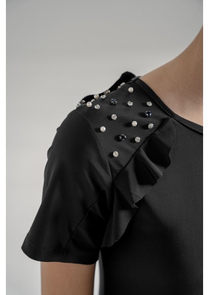 Uv Korumalı Genç Kız Kısa Kollu Yarı Kapalı Tesettür Mayo 1907 Siyah modelleri