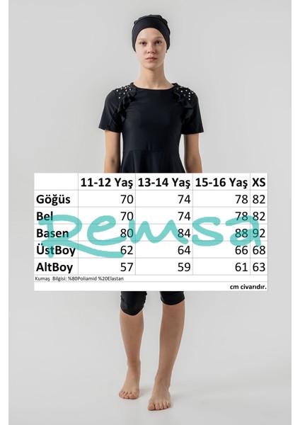 Uv Korumalı Genç Kız Kısa Kollu Yarı Kapalı Tesettür Mayo 1907 Siyah fırsatları