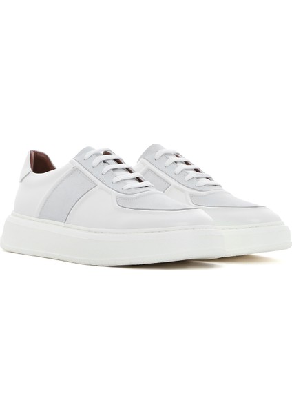 Erkek Beyaz Bağcıklı Deri Sneaker 25SFD724318