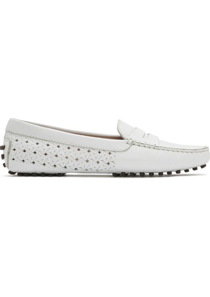 Kadın Beyaz Deri Loafer 25SFD291118