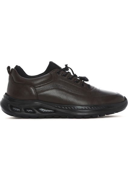 Erkek Kahverengi Bağcıklı Kalın Tabanlı Deri Sneaker 25SFD641018