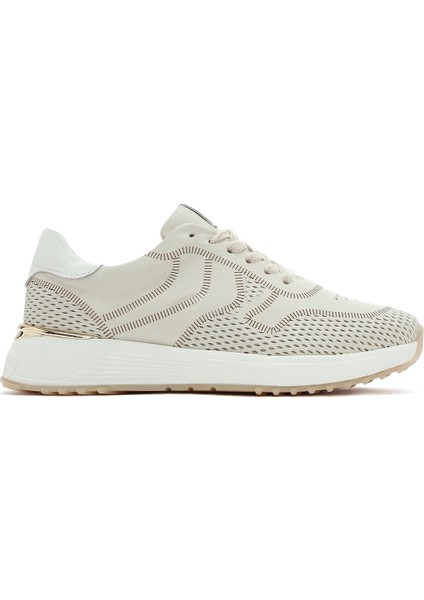 Kadın Krem Bağcıklı Kalın Tabanlı Deri Sneaker 25SFD372014