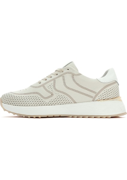 Kadın Krem Bağcıklı Kalın Tabanlı Deri Sneaker 25SFD372014