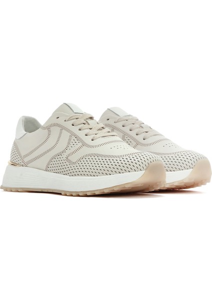Kadın Krem Bağcıklı Kalın Tabanlı Deri Sneaker 25SFD372014