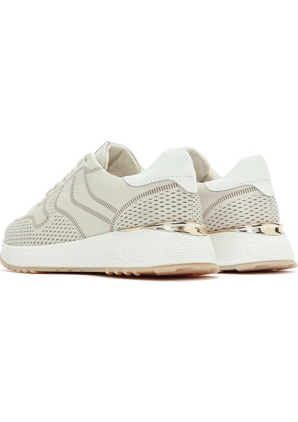 Kadın Krem Bağcıklı Kalın Tabanlı Deri Sneaker 25SFD372014