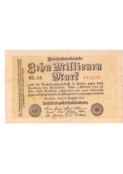 1923 Yılı Almanya 10 Milyon Mark Yabancı Kağıt Para Düşük Kondisyon