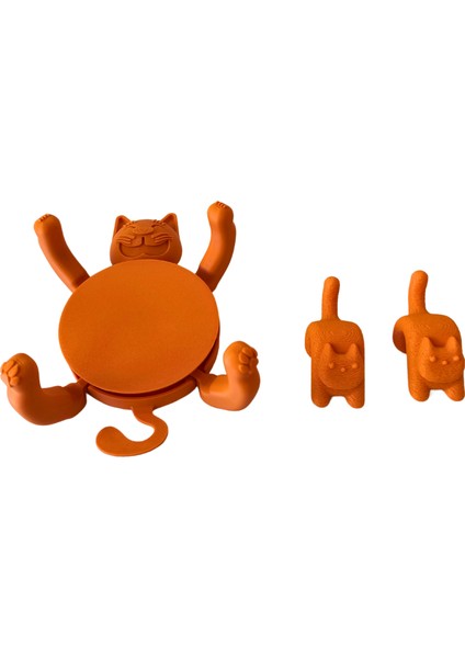 3D 1 Adet Sevimli Kedi Figürlü Bardak Altlığı ve 2 Adet Sevimli Kedi Çay Poşeti Tutacağı Seti