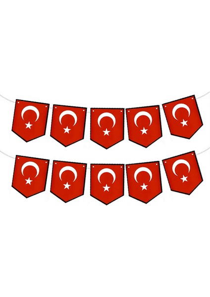 Türk Bayrağı Zigzak Flama Karton Banner Okul Süsleme - 1 Adet