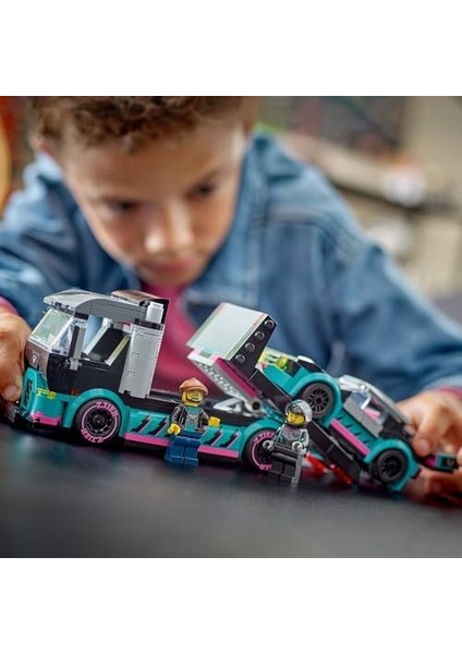 City Yarış Arabası ve Araba Taşıyıcı Kamyon 60406-6 Yaş ve Üstü Kız ve Erkek Çocuklar Için Ayarlanabilir Yükleme Rampası, Yarışçı ve Sürücü Figürleri Içeren Yapım Seti, Hediye Fikri (328 Parça) modelleri