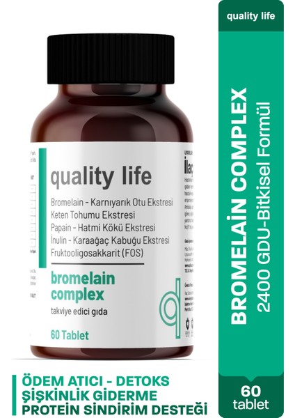 Bromelain Complex 2500 Gdu 60 Tablet Bromelain 250 Mg - Papain - Karnıyarık Otu Tozu Bitkisel Gıda Takviyesi