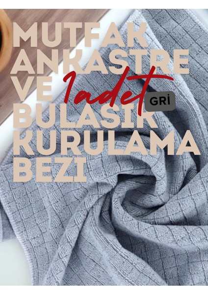 (1 Adet Gri) Mikrofiber Kareli Mutfak Ankastre ve Mobilya Temizlik Bezi 40*40