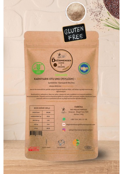 Organik Karnıyarık Otu Unu (Psyllium) (Gluten Içermez) - 300 Gram