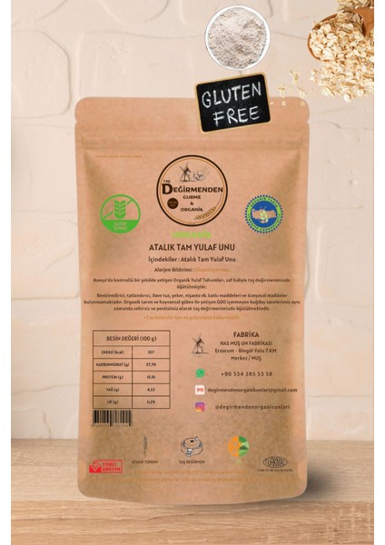 Organik Atalık Tam Yulaf Unu (Gluten İçermez) - 1 Kilo