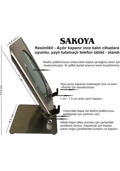 Resimlikli Telefon Tablet Standı. Çok Açı Ayarlı Yaylı Tutamaçlı, Açı Sabitlemeli Stant