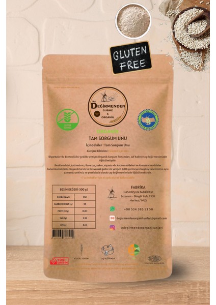 Organik Tam Sorgum Unu (Gluten İçermez) - 1 Kilo