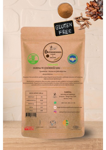 Organik Hurma Çekirdeği Unu (Gluten İçermez) - 300 Gram fiyatları