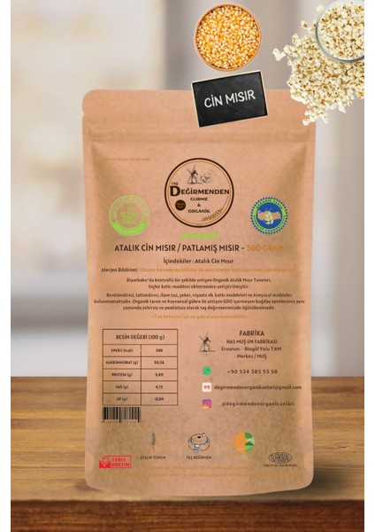 Organik Atalık Cin Mısır / Patlamış Mısır - 500 Gram fiyatları