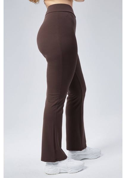 Curve Büyük Beden Fitilli Flare Boru Paça Yüksek Bel Toparlayıcı Kahverengi Tayt Pantolon fiyatları