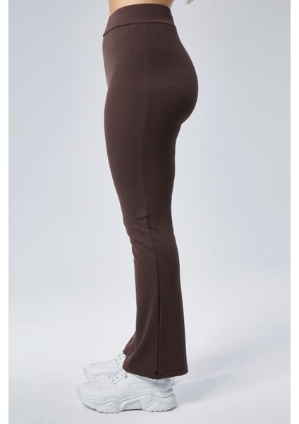Curve Büyük Beden Fitilli Flare Boru Paça Yüksek Bel Toparlayıcı Kahverengi Tayt Pantolon fırsatları
