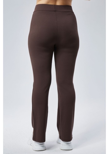 Curve Büyük Beden Fitilli Flare Boru Paça Yüksek Bel Toparlayıcı Kahverengi Tayt Pantolon indirimleri