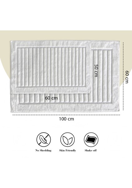 Line Köşeli Krem 2'li %100 Pamuk Banyo Halısı Paspası Seti Klozet Takımı