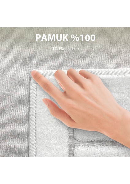 Line Köşeli Krem 2'li %100 Pamuk Banyo Halısı Paspası Seti Klozet Takımı