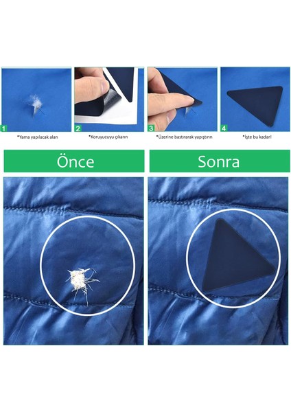 Yapışkanlı Polyester Kumaş Mont Çadır Şemsiye Tamir Yaması 19 Adet Haki
