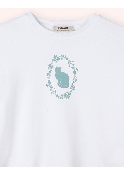 Kız Çocuk Kolları Fırfır Detaylı Kedi Desenli Beli Lastikli Mavi Pijama Takımı modelleri