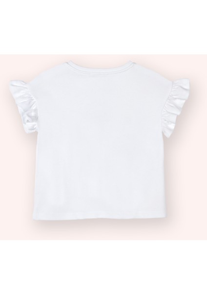 Kız Çocuk Kolları Fırfır Detaylı Kedi Desenli Beli Lastikli Mavi Pijama Takımı fırsatları