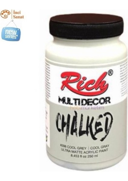 Cool Grey Multi Decor Chalked N:4598 Her Yüzey Akrilik Boya Ipeksi Pastel Mat Görünüm 250CC