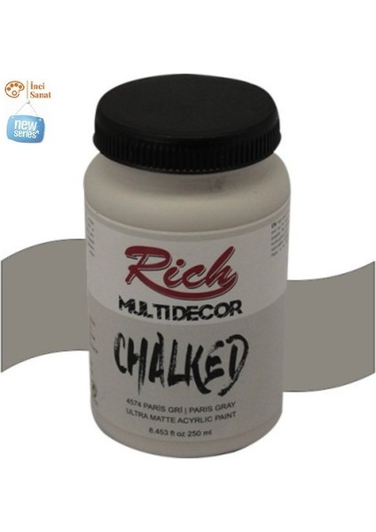 Paris Gri Multi Decor Chalked N:4574 Her Yüzey Akrilik Boya Ipeksi Pastel Mat Görünüm 250CC