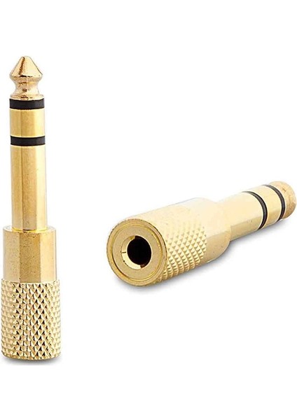 6.3 Mm Stereo Erkek / 3.5 Mm Stereo Dişi Sarı Metal Gold Jack Fiş Çevirici