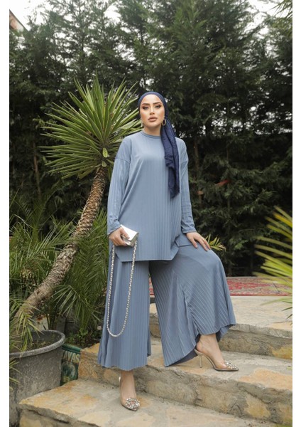 Piliseli Bol Kesim Pantolonlu Takım